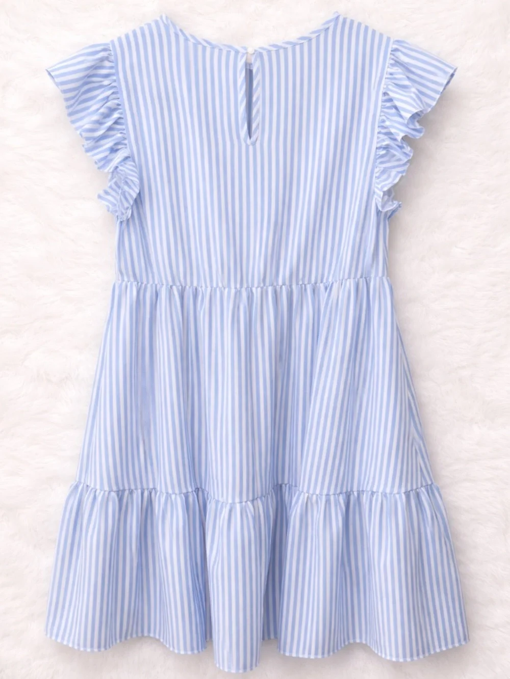 SHEIN Light Blue & White Striped Ruffle Sleeve Tiered Maternity Dress - Picture 2 of 5
